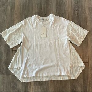 Zara Women’s White and Gray Short Sleeve Tee